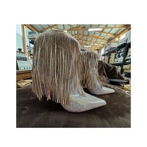 INC Silver Fringe Rhinestone Ankle Boots size 11